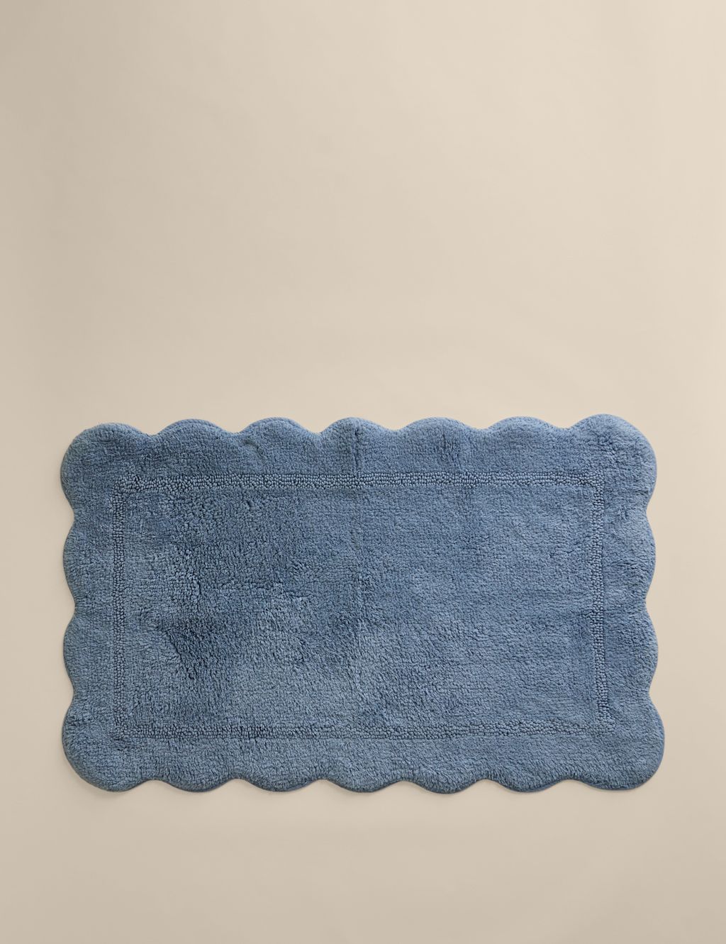 M&S Pure Cotton Scalloped Bath Mat - Blue, Blue