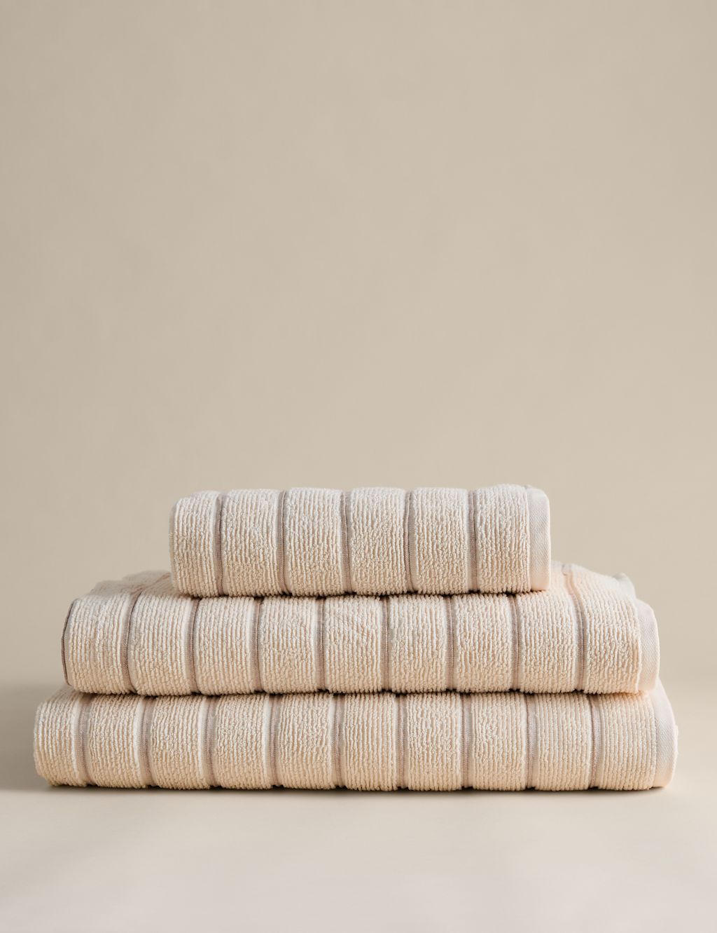 M&S Pure Cotton Textured Striped Towel - Bath Sheet - Natural Mix, Natural Mix