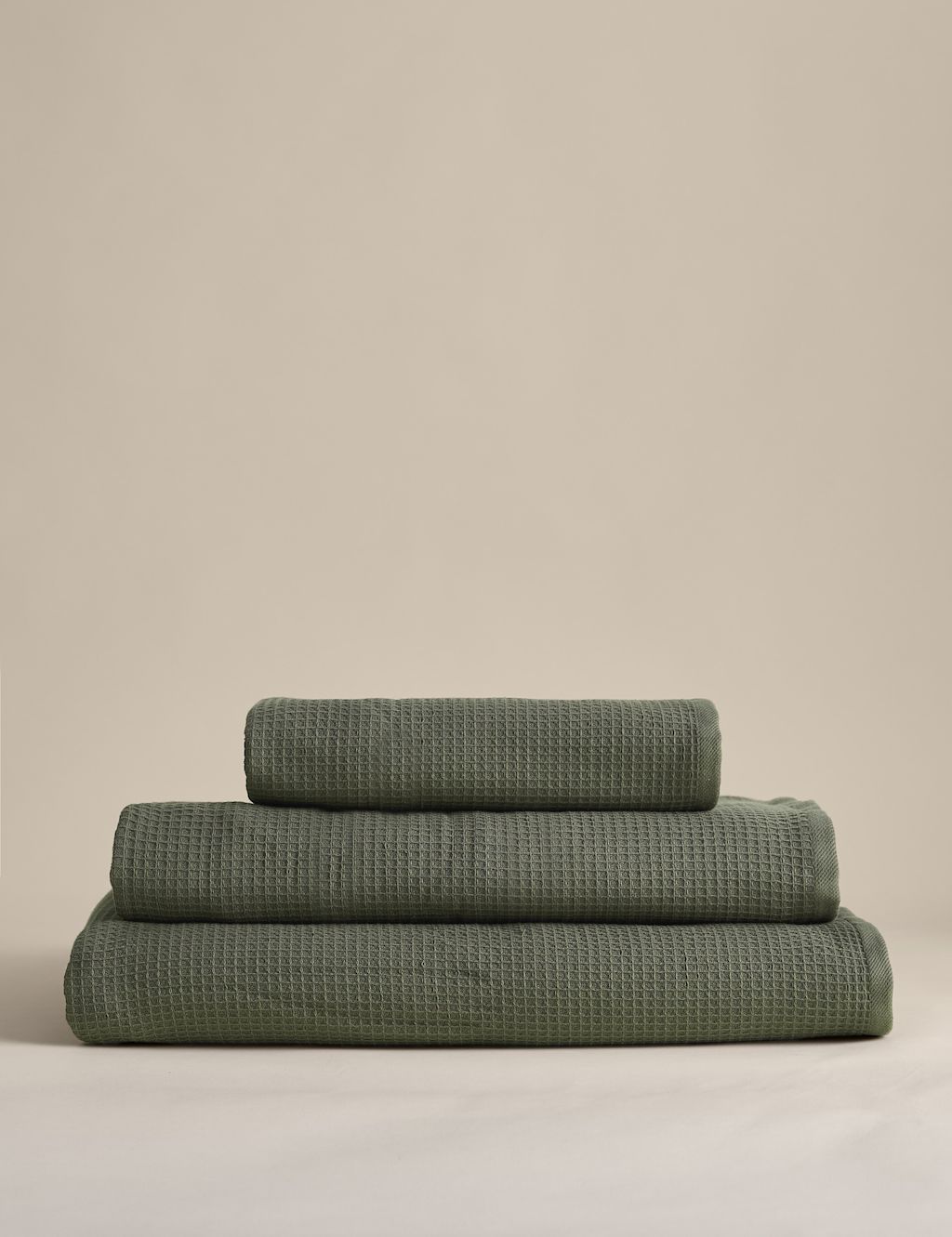 M&S Pure Cotton Waffle Towel - Hand Towel - Khaki, Khaki