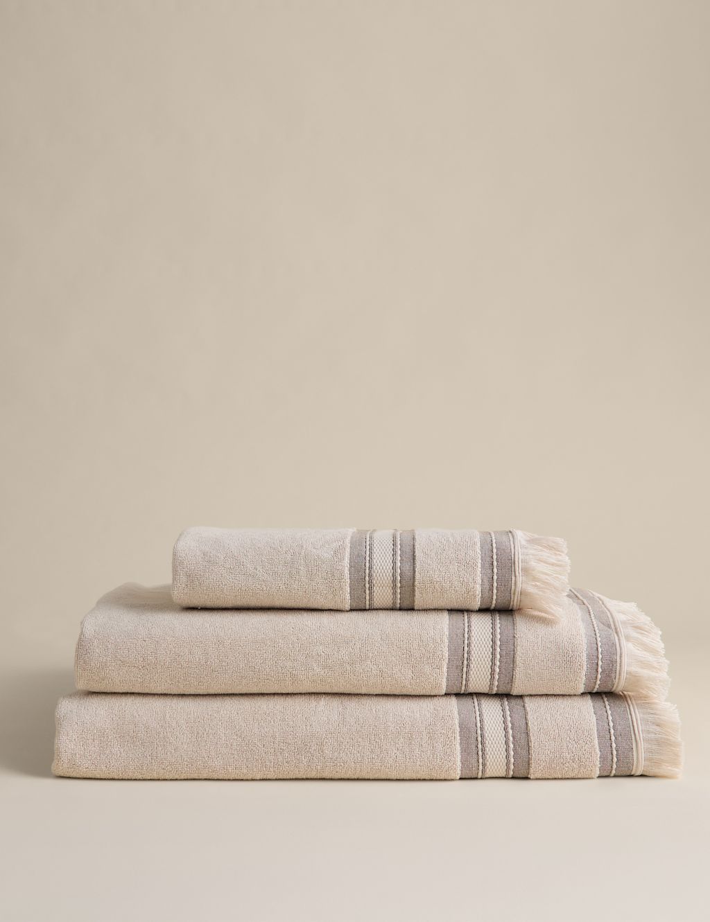 M&S Cotton Rich Fringed Border Towel - Bath Sheet - Natural Mix, Natural Mix