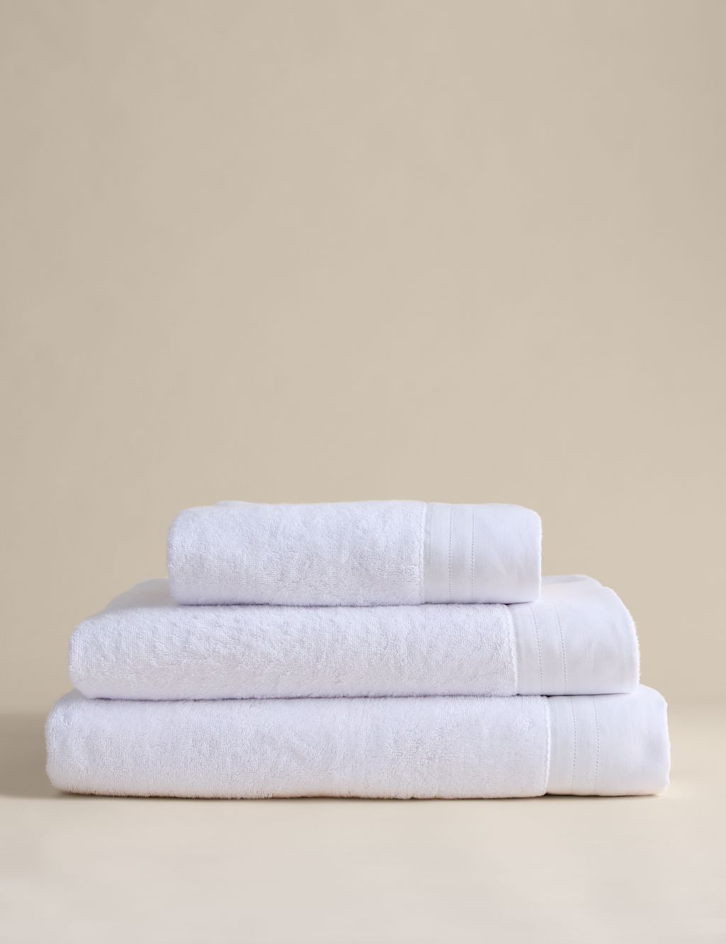 M&S Pure Cotton Towel with Linen Border - Bath Sheet - White, White