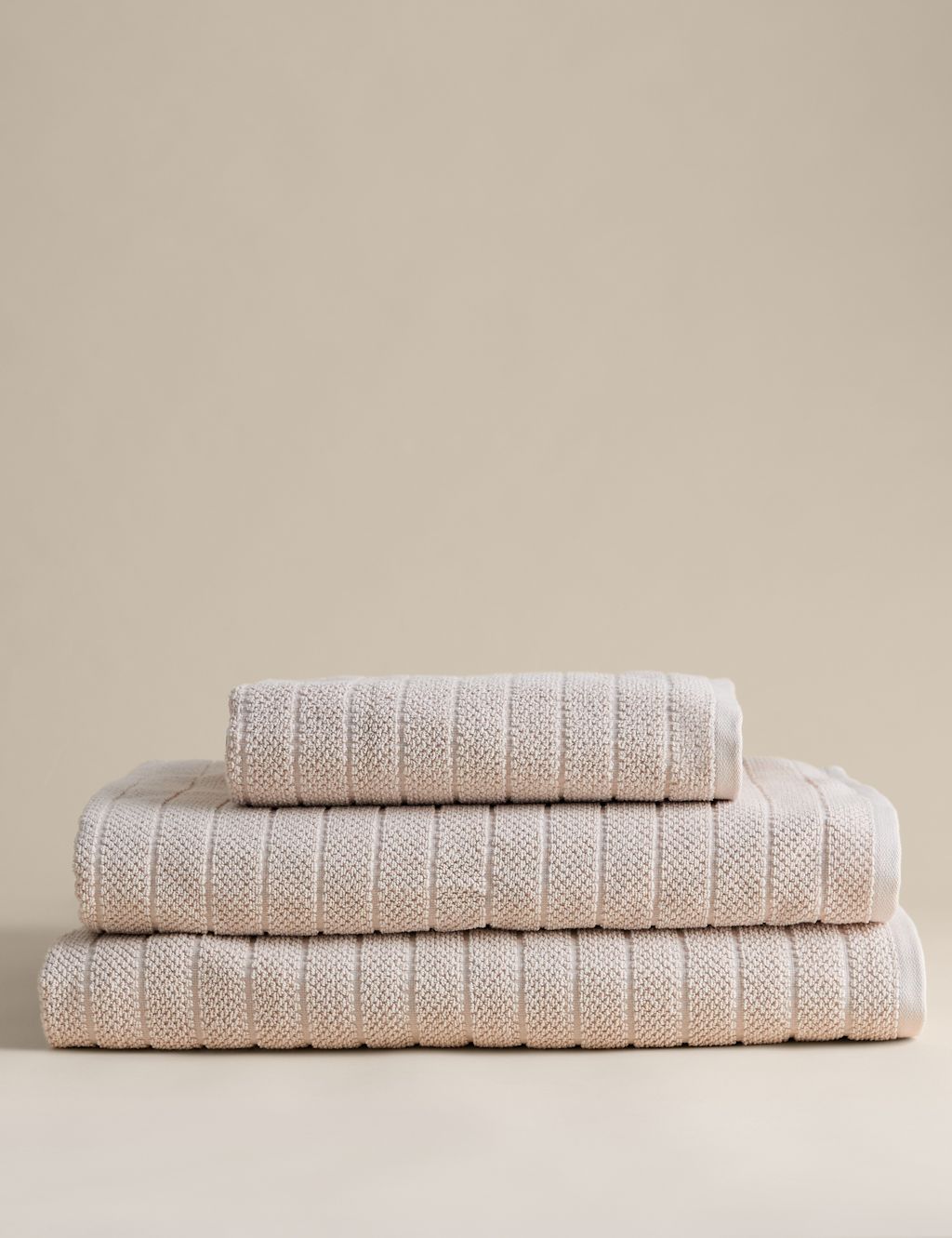 M&S Pure Cotton Popcorn Stripe Towel - Bath Sheet - Linen, Linen