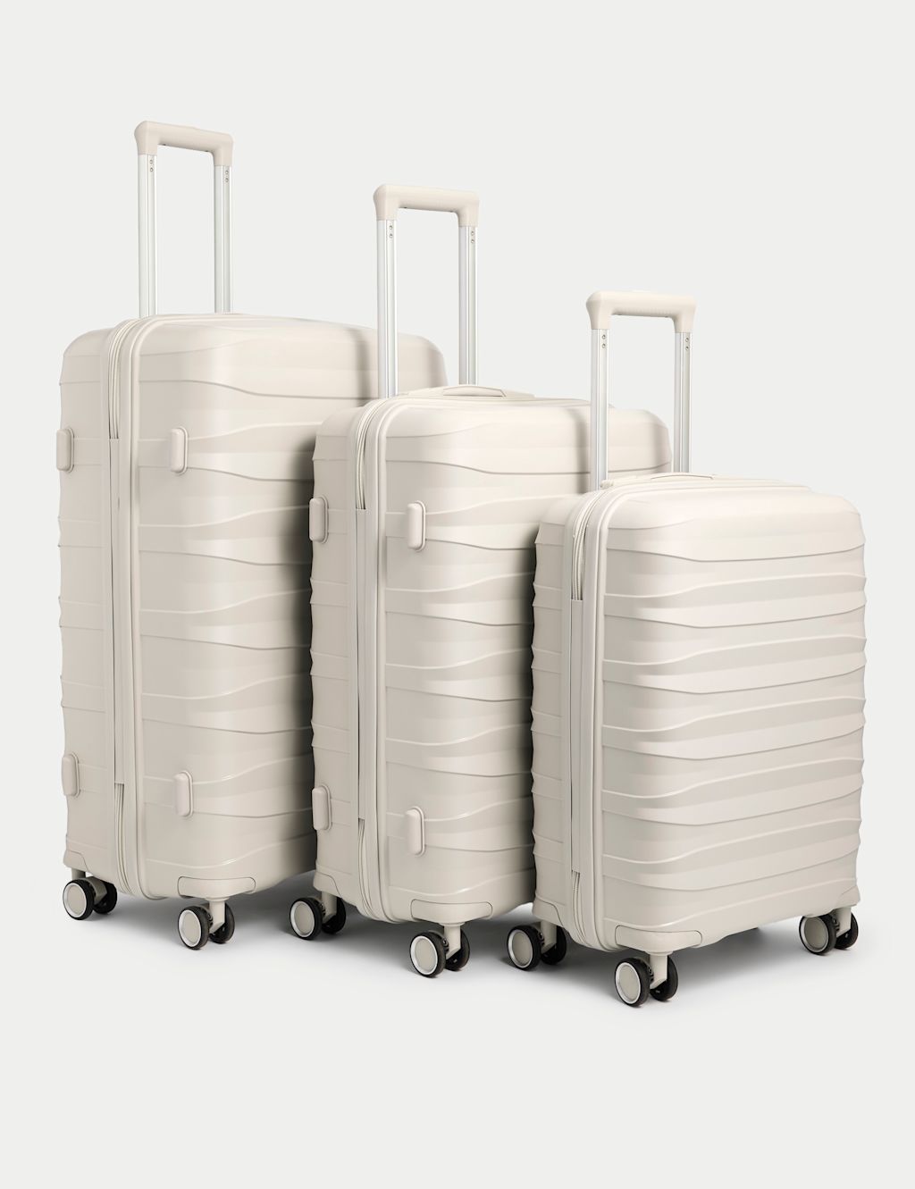M&S Set of 3 Porto 4 Wheel Hard Shell Suitcases - 1SIZE - Cream, Cream