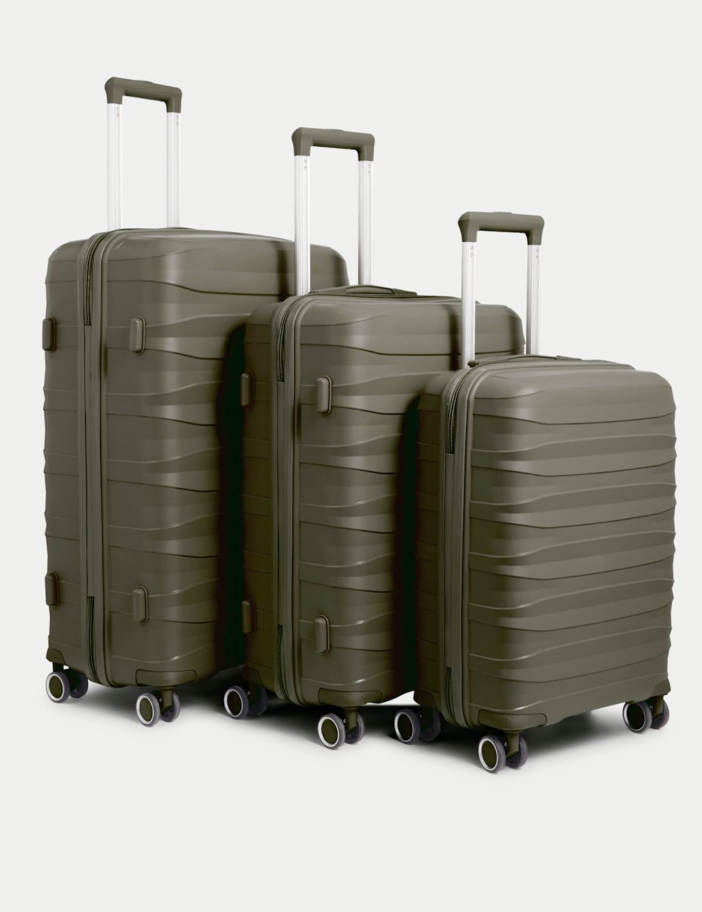 M&S Set of 3 Porto 4 Wheel Hard Shell Suitcases - 1SIZE - Khaki, Khaki