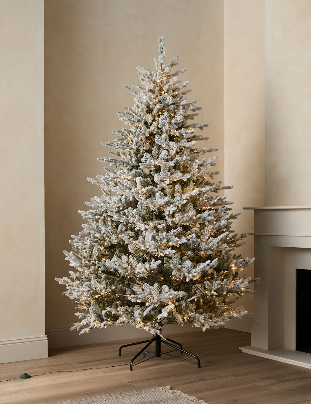 M&S 8ft Pre-Lit Snowy Grand Fir Christmas Tree - 1SIZE - White, White