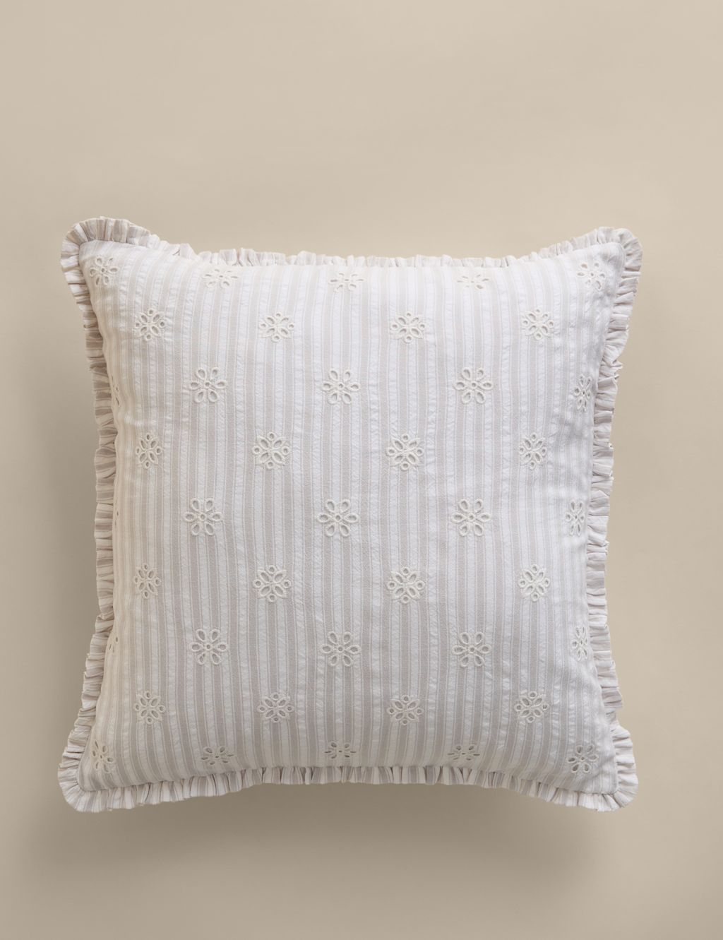 M&S Pure Cotton Broderie Frill Cushion - Grey Mix, Grey Mix