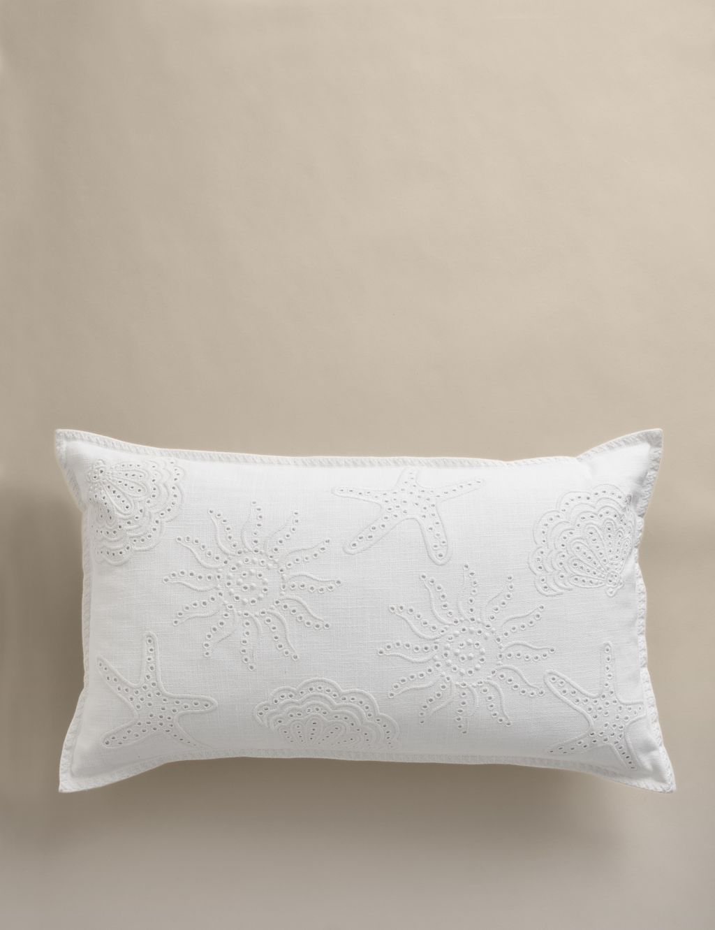 M&S Pure Cotton Shell Broderie Bolster Cushion - White, White