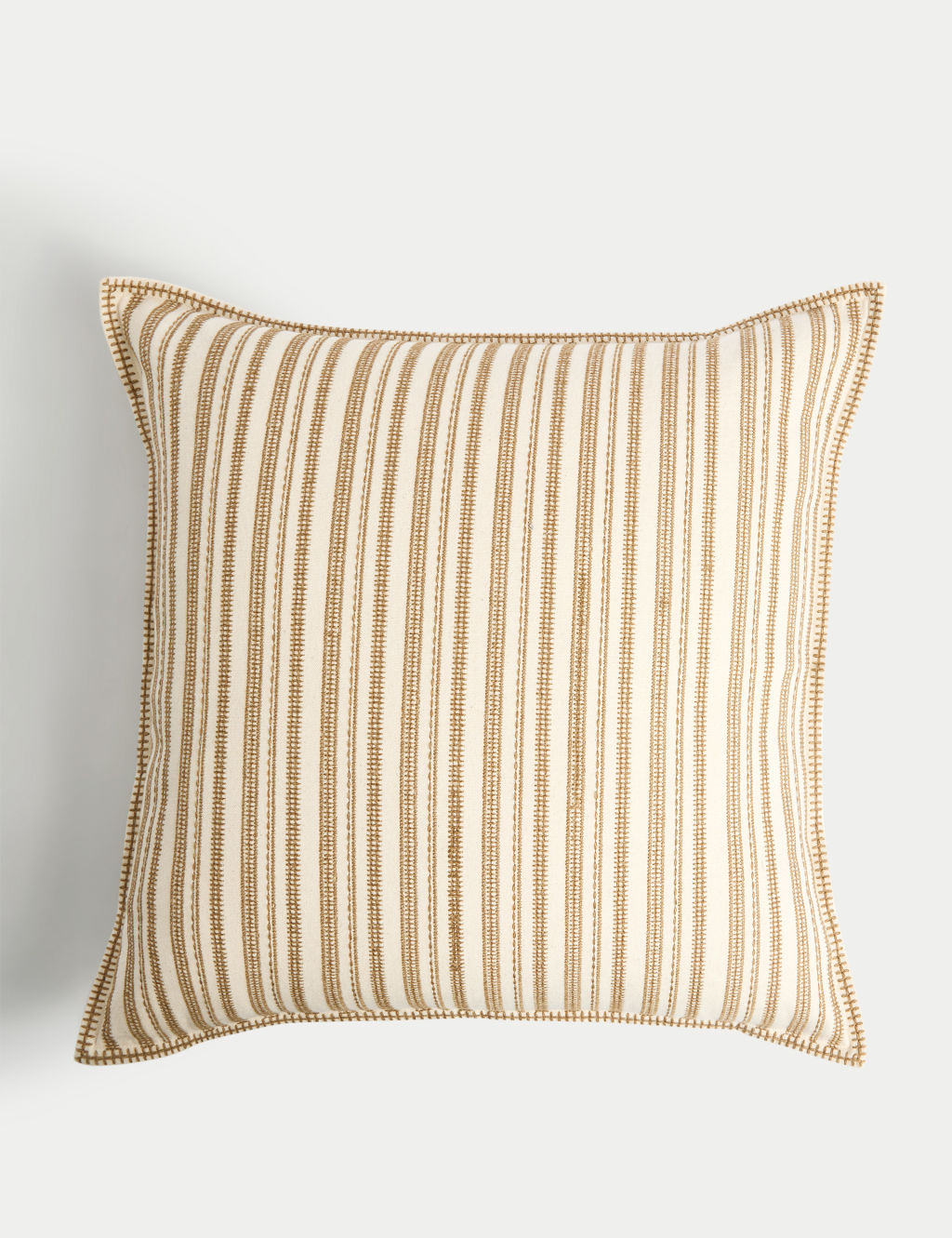 M&S Pure Cotton Striped Embroidered Cushion - 1SIZE - Dark Gold, Dark Gold