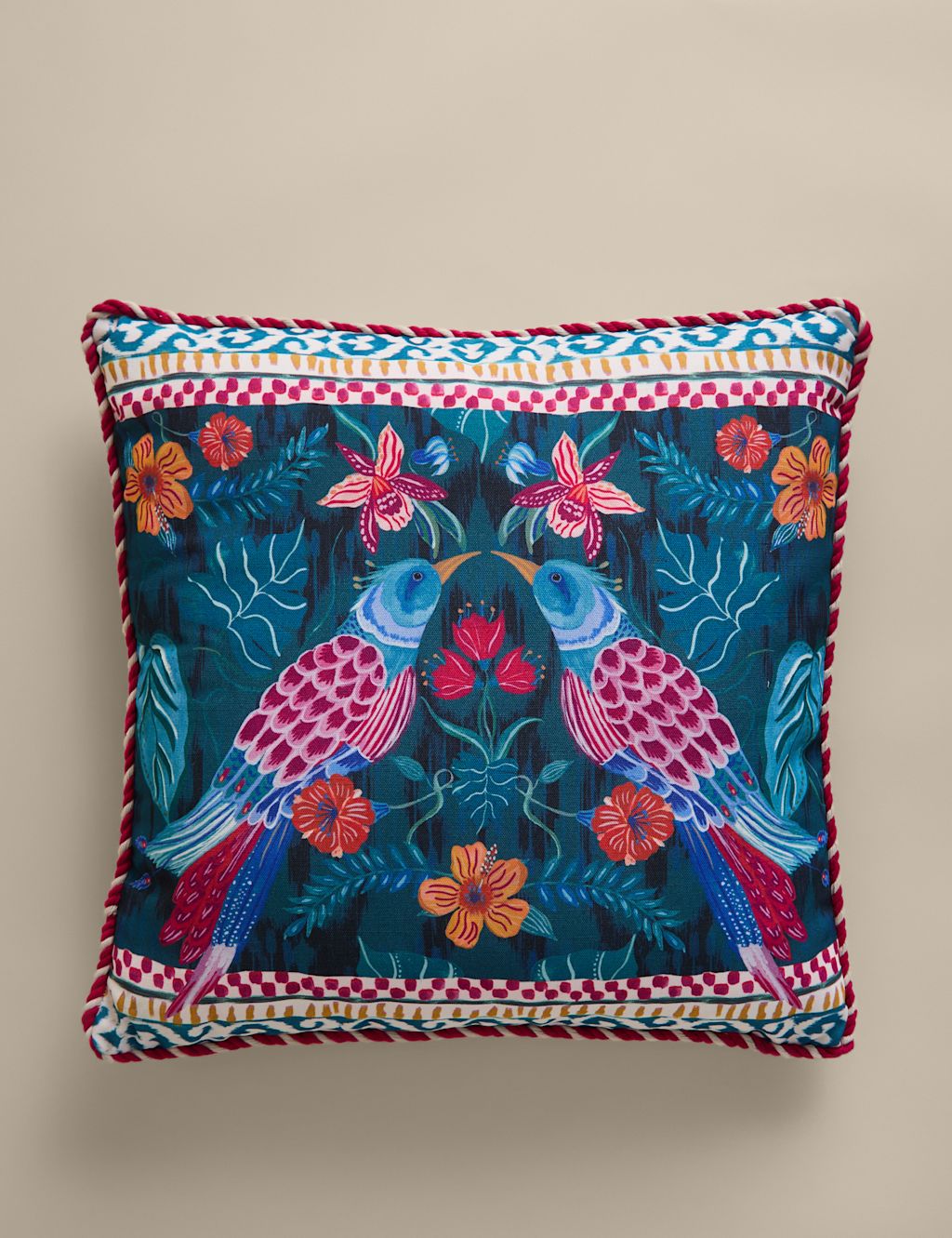 M&S Set of 2 Bird Outdoor Cushions - Blue Mix, Blue Mix