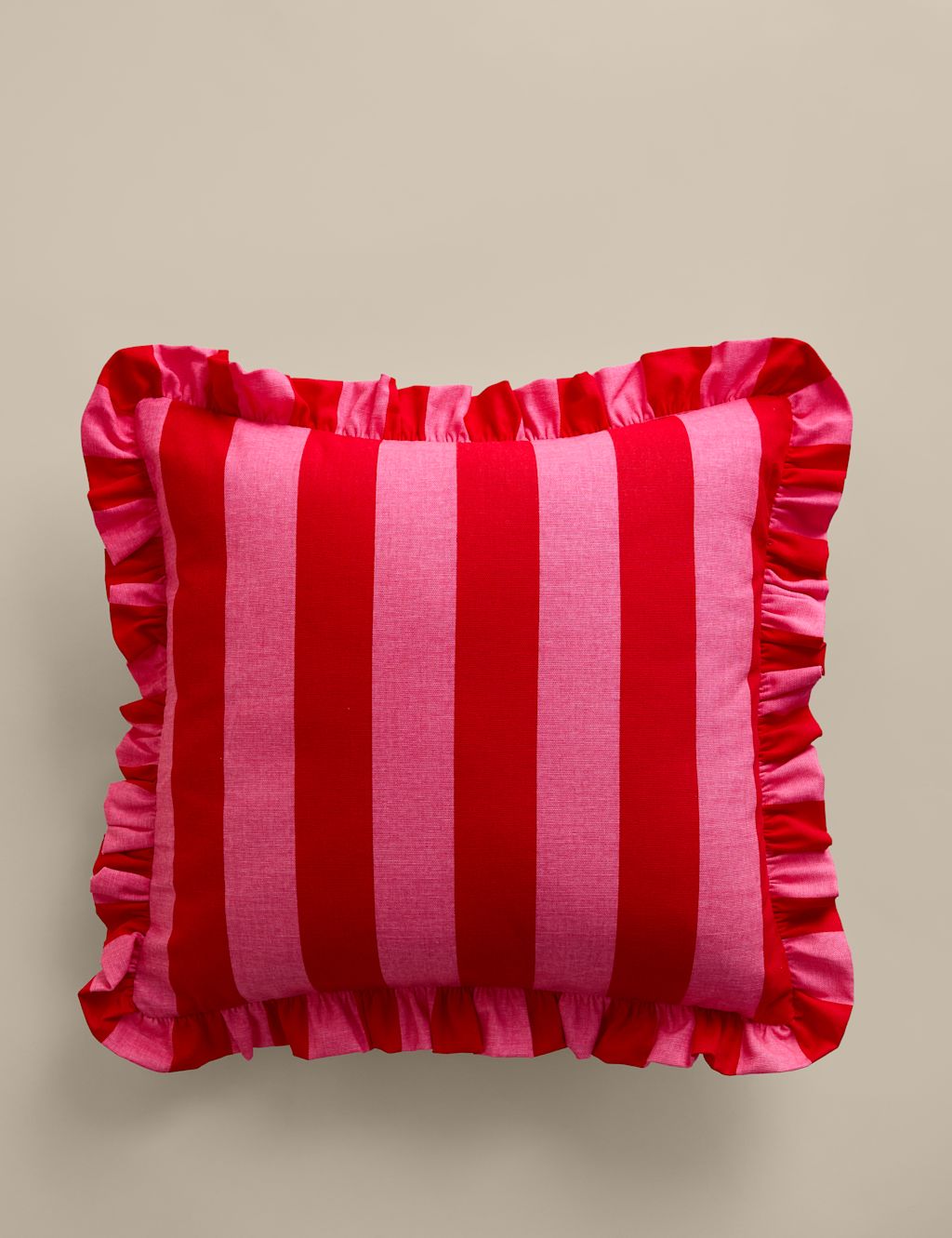 M&S Pure Cotton Striped Frill Cushion - Pink Mix, Pink Mix