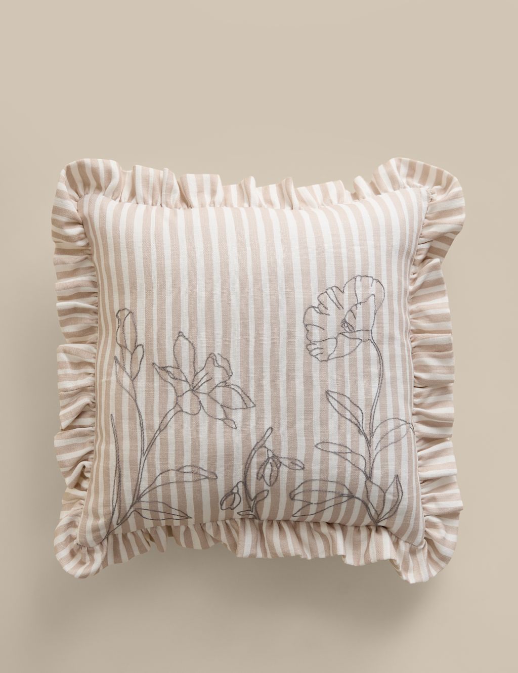 M&S Pure Cotton Floral Embroidered Cushion - Natural Mix, Natural Mix