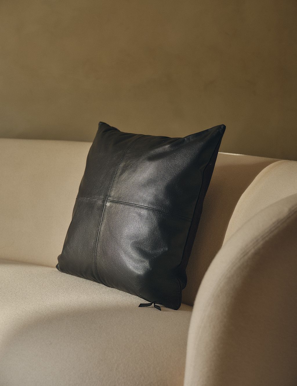 M&S Leather Panel Cushion - Black, Black