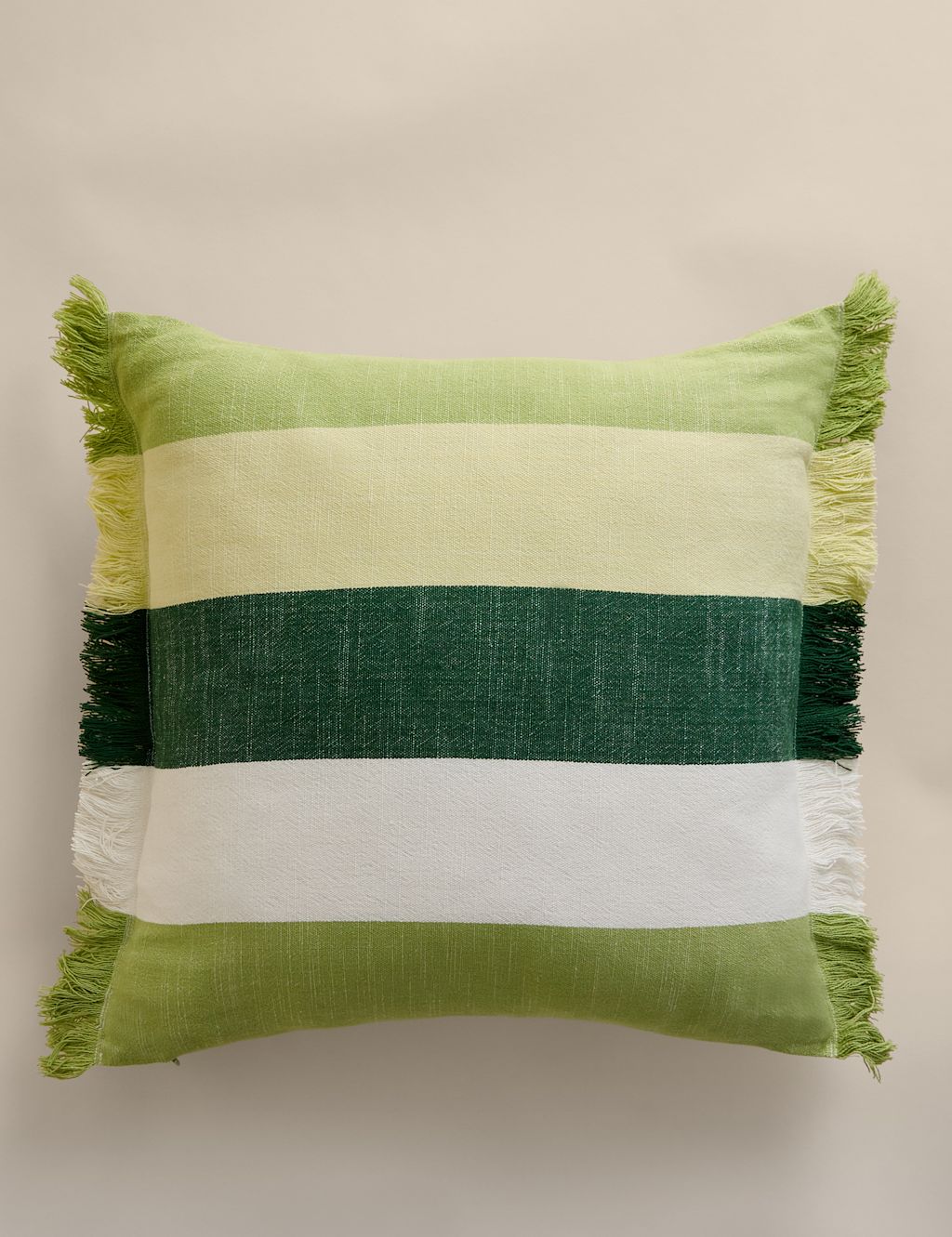 M&S Pure Cotton Woven Striped Outdoor Cushion - Green Mix, Green Mix