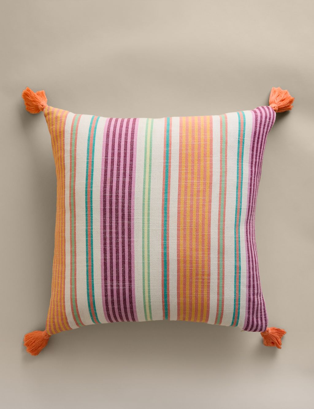 M&S Pure Cotton Woven Striped Outdoor Cushion - Pink Mix, Pink Mix