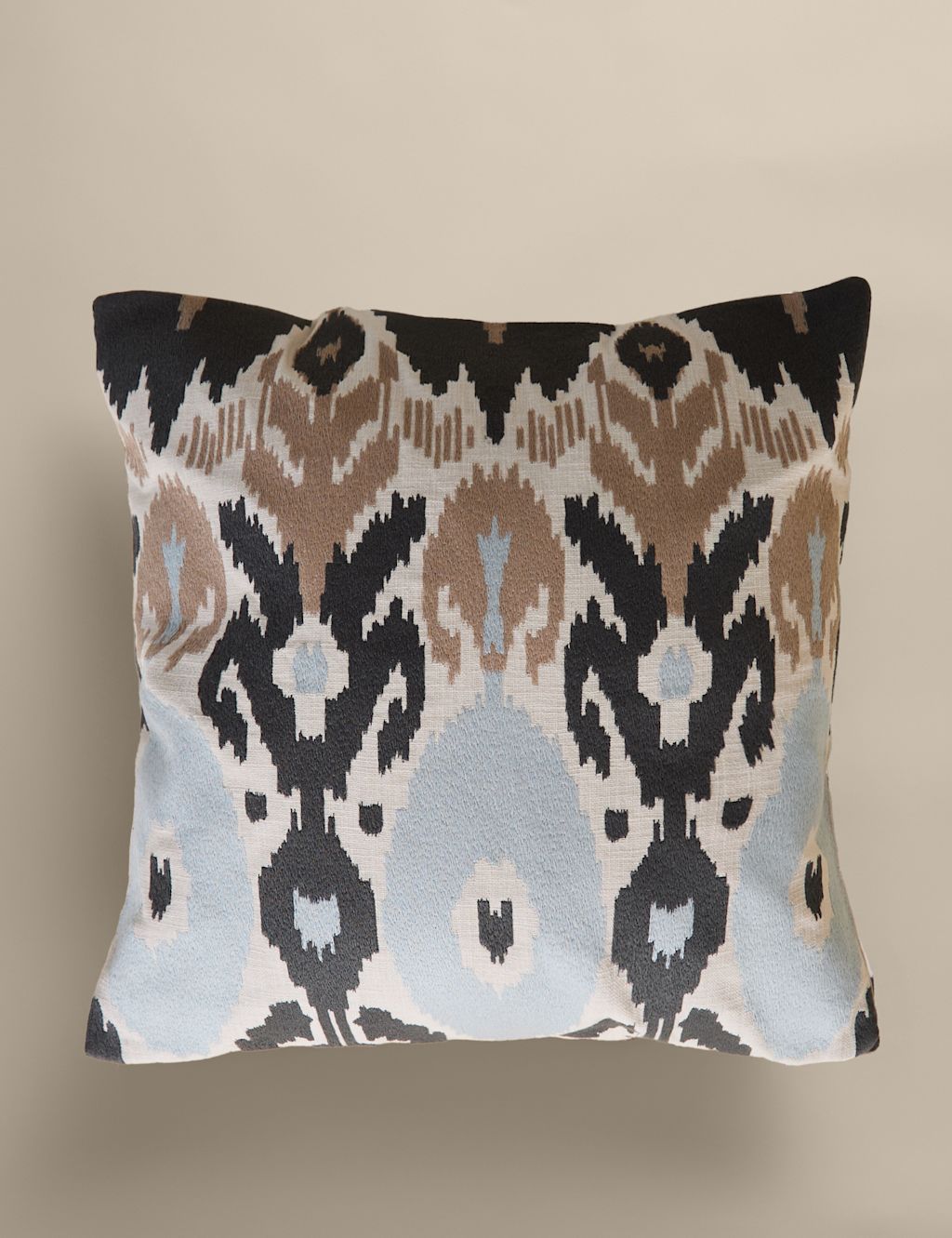 M&S Pure Cotton Embroidered Ikat Cushion - Grey Mix, Grey Mix