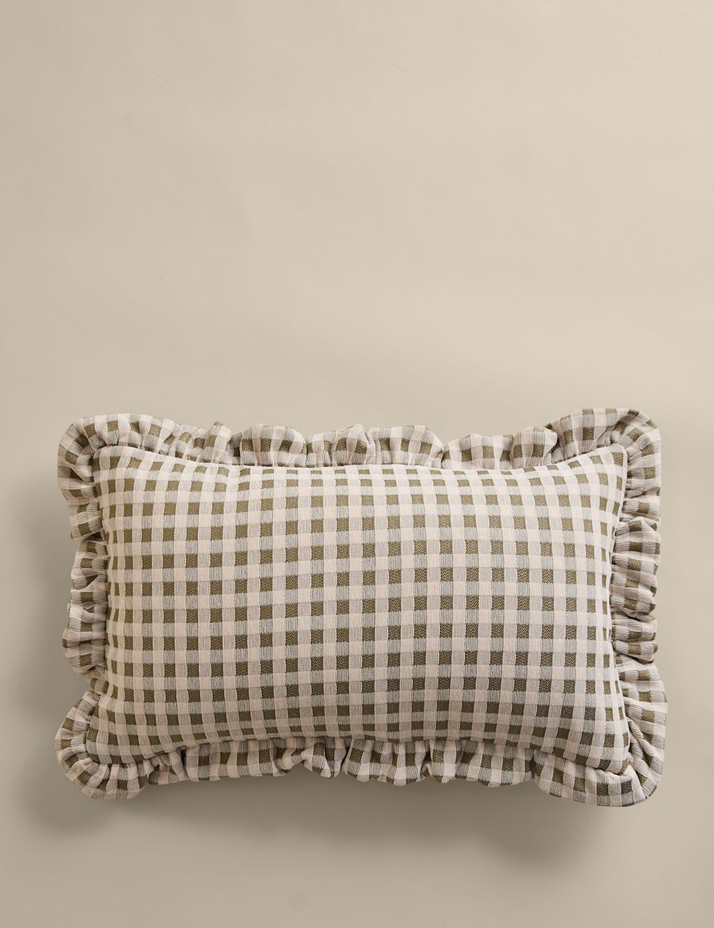 M&S Chenille Woven Gingham Bolster Cushion - Green, Green