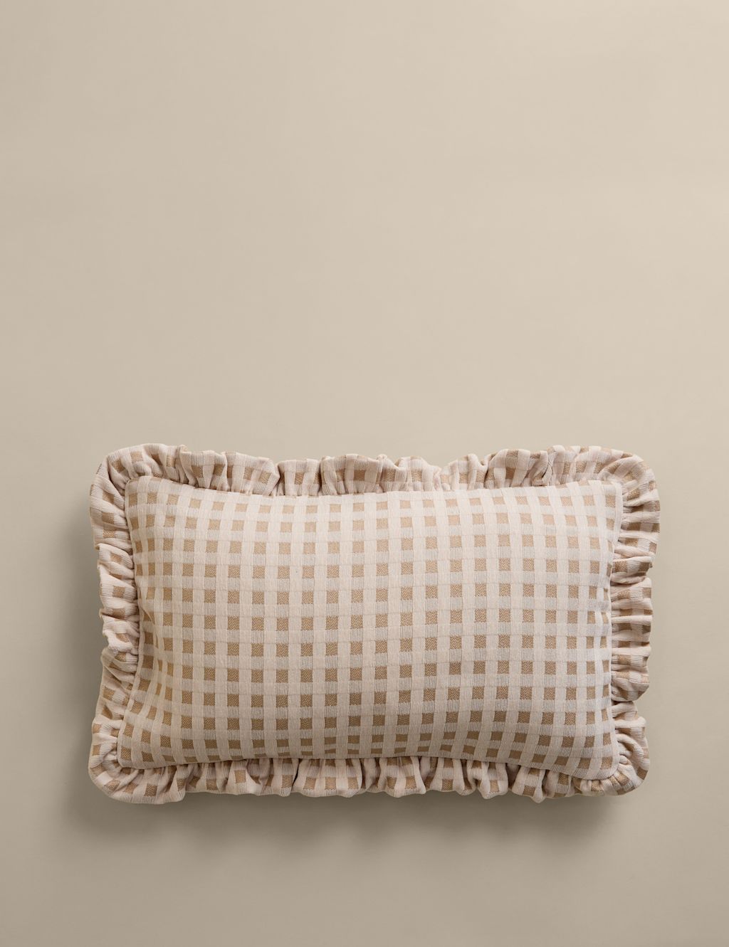 M&S Chenille Woven Gingham Bolster Cushion - Neutral, Neutral