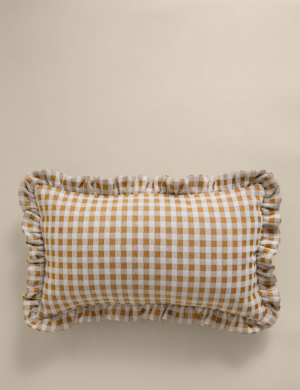 M&S Chenille Woven Gingham Bolster Cushion - Ochre, Ochre