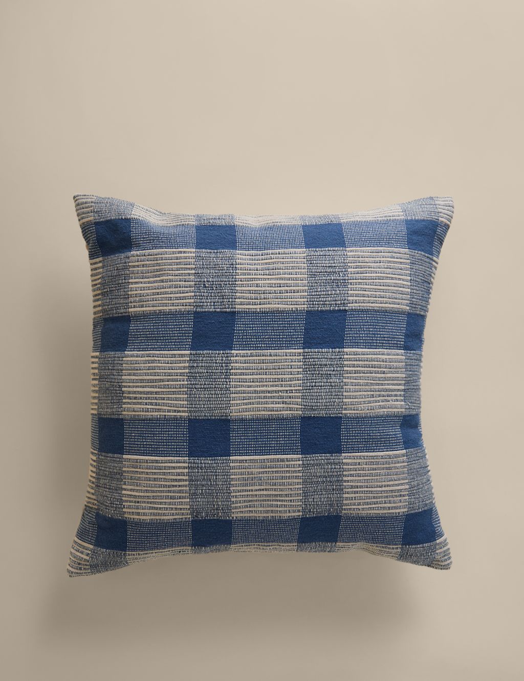 M&S Pure Cotton Checked Textured Cushion - Slate Blue, Slate Blue