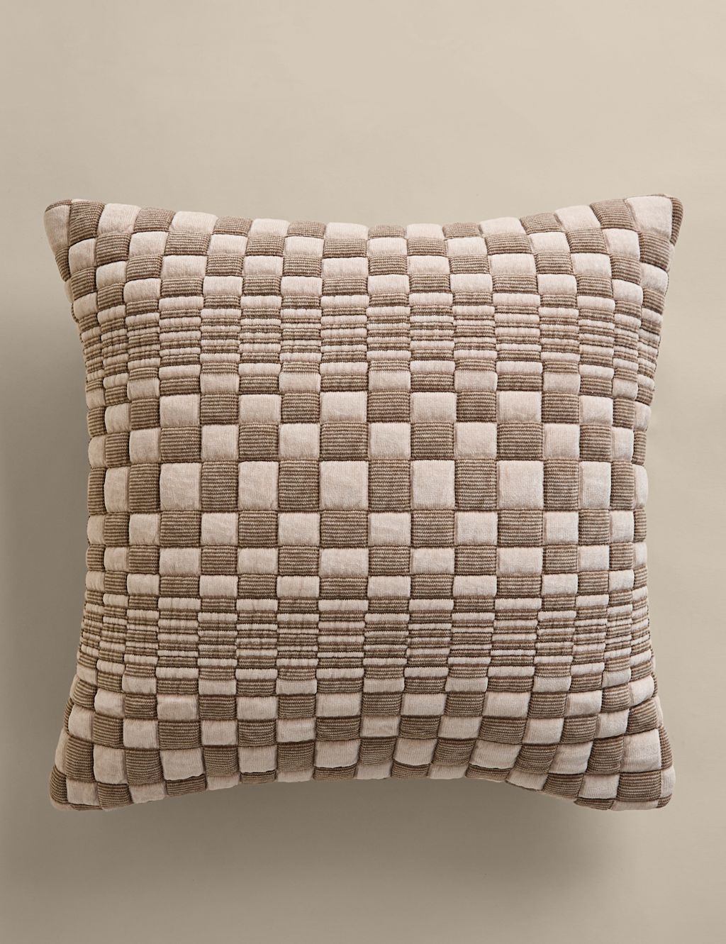 M&S Chenille Checked Quilted Cushion - Natural Mix, Natural Mix