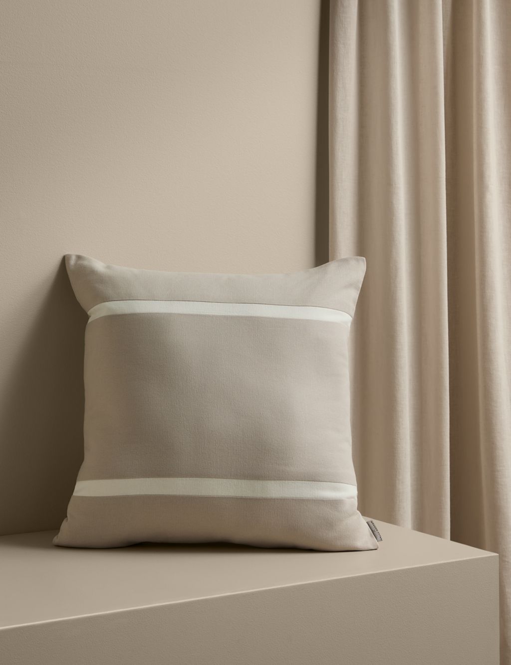 M&S X Kelly Hoppen Pure Cotton Double Stripe Cushion - Taupe Mix, Taupe Mix