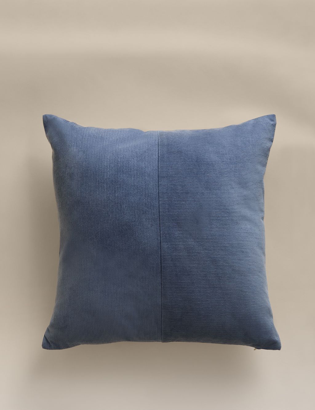 M&S Pure Cotton Washed Cord Cushion - Blue, Blue