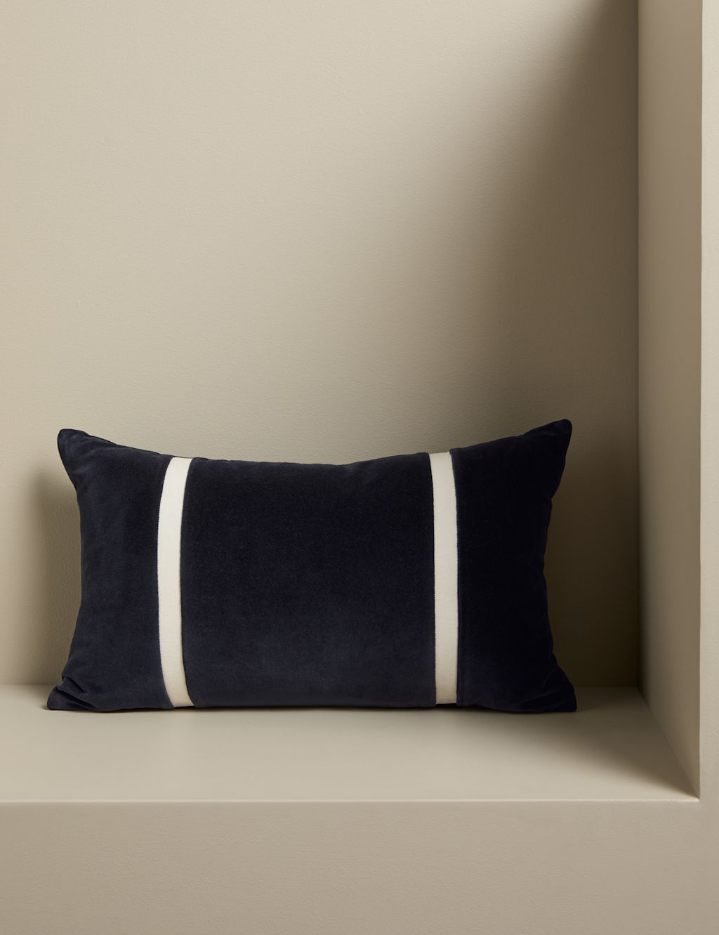M&S X Kelly Hoppen Pure Cotton Double Stripe Bolster Cushion - Navy Mix, Navy Mix