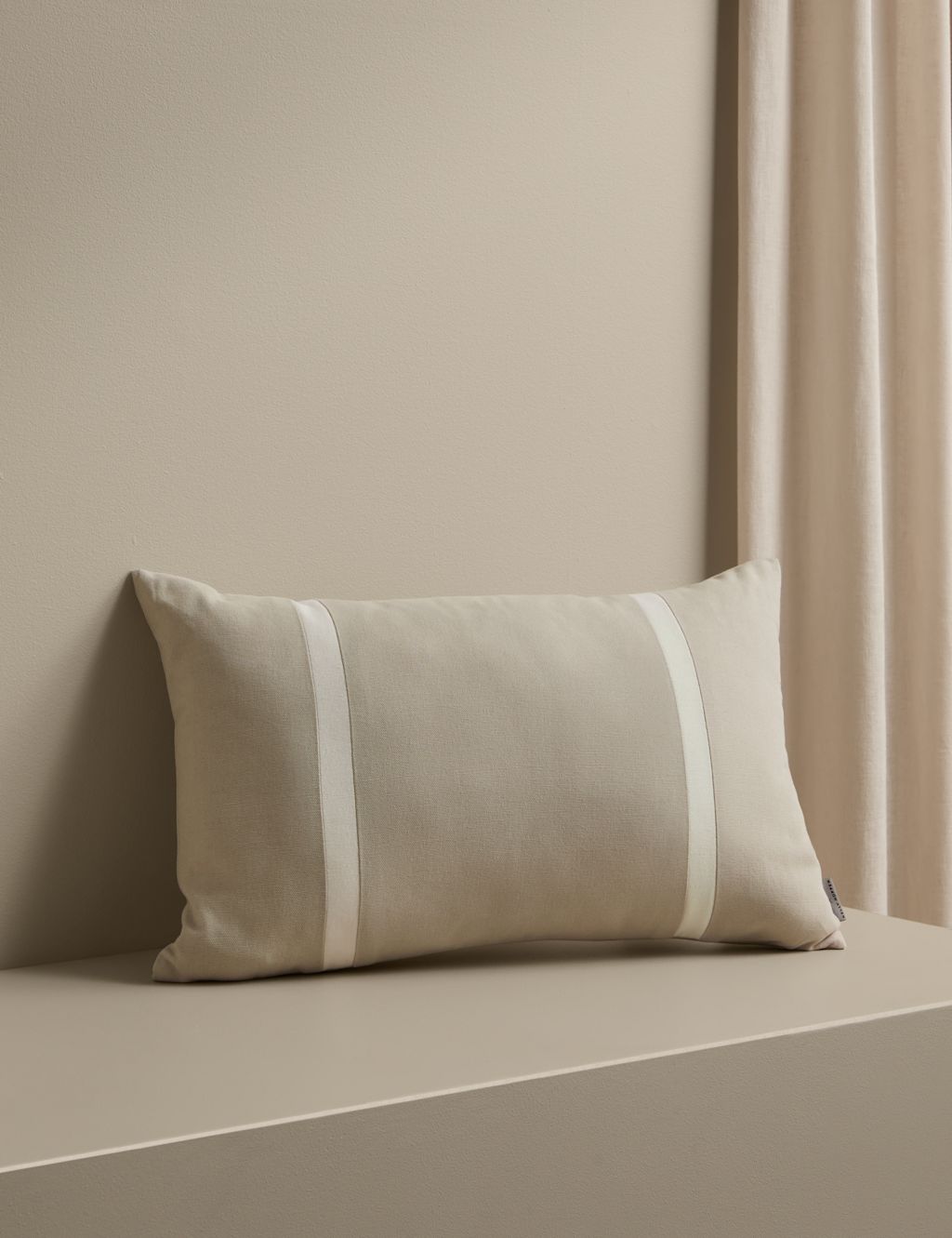 M&S X Kelly Hoppen Pure Cotton Double Stripe Bolster Cushion - Taupe Mix, Taupe Mix