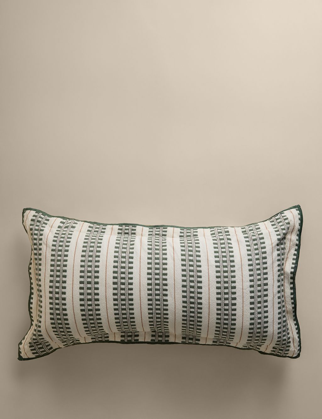 M&S Pure Cotton Embroidered Grid Bolster Cushion - Green Mix, Green Mix