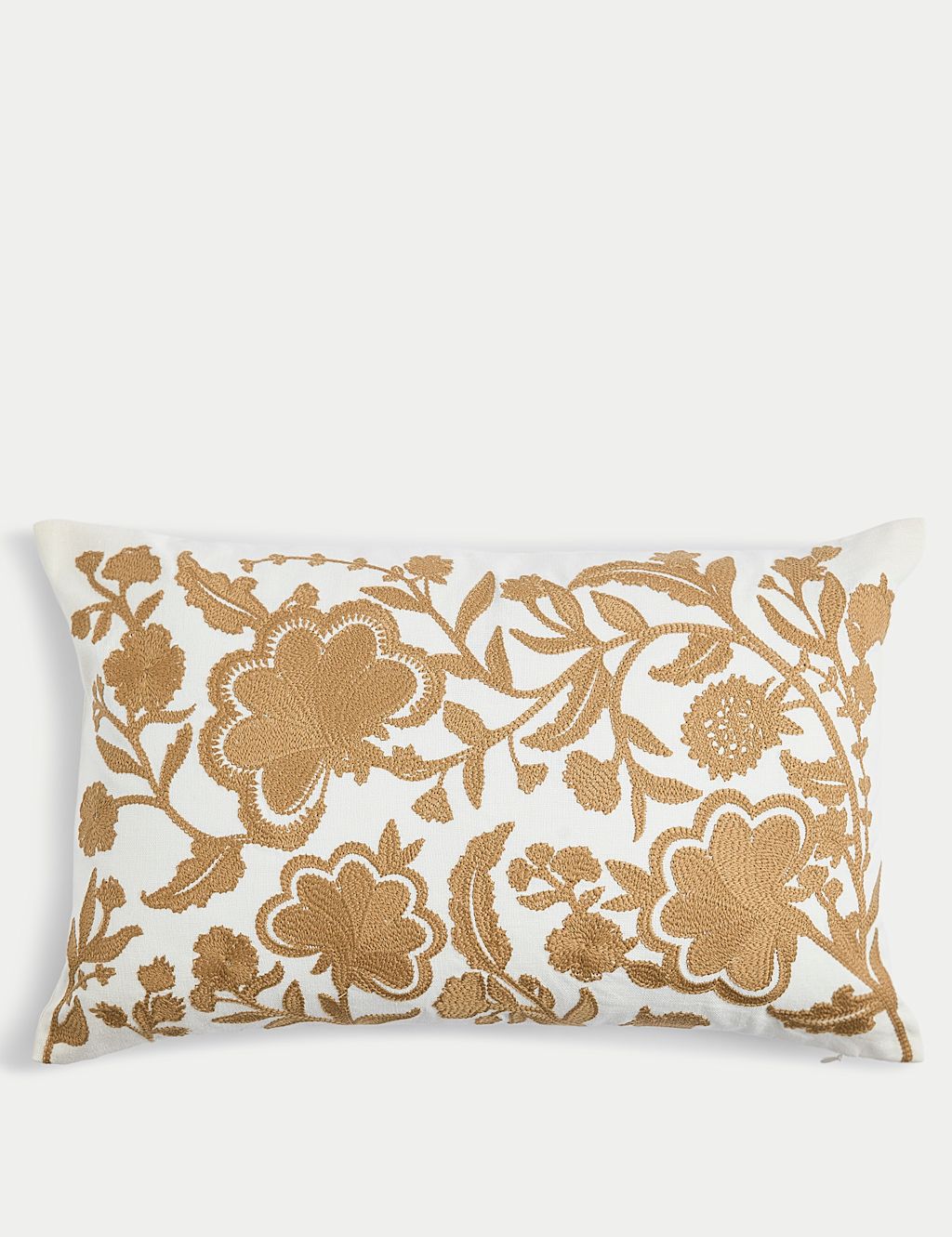M&S Linen Blend Floral Embroidered Bolster Cushion - 1SIZE - Gold Mix, Gold Mix