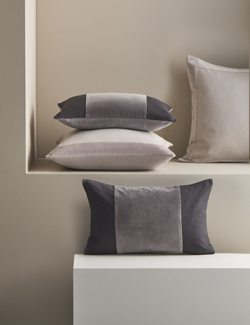 M&S X Kelly Hoppen Band Bolster Cushion - 1SIZE - Grey Mix, Grey Mix