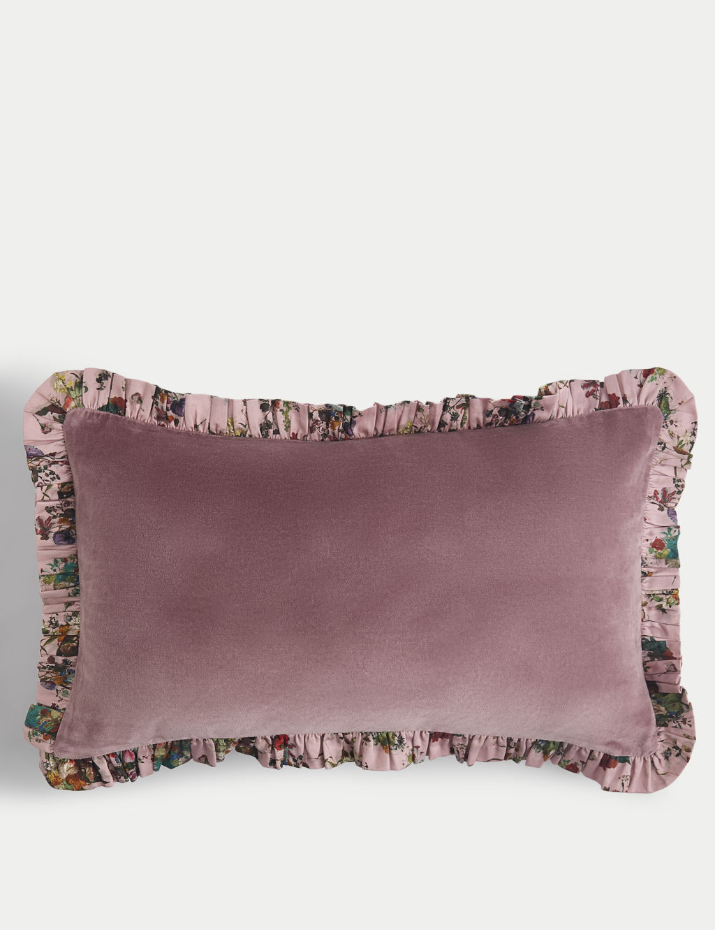 M&S X National Gallery Velvet Ruffle Trim Bolster Cushion - 1SIZE - Purple Mix, Purple Mix