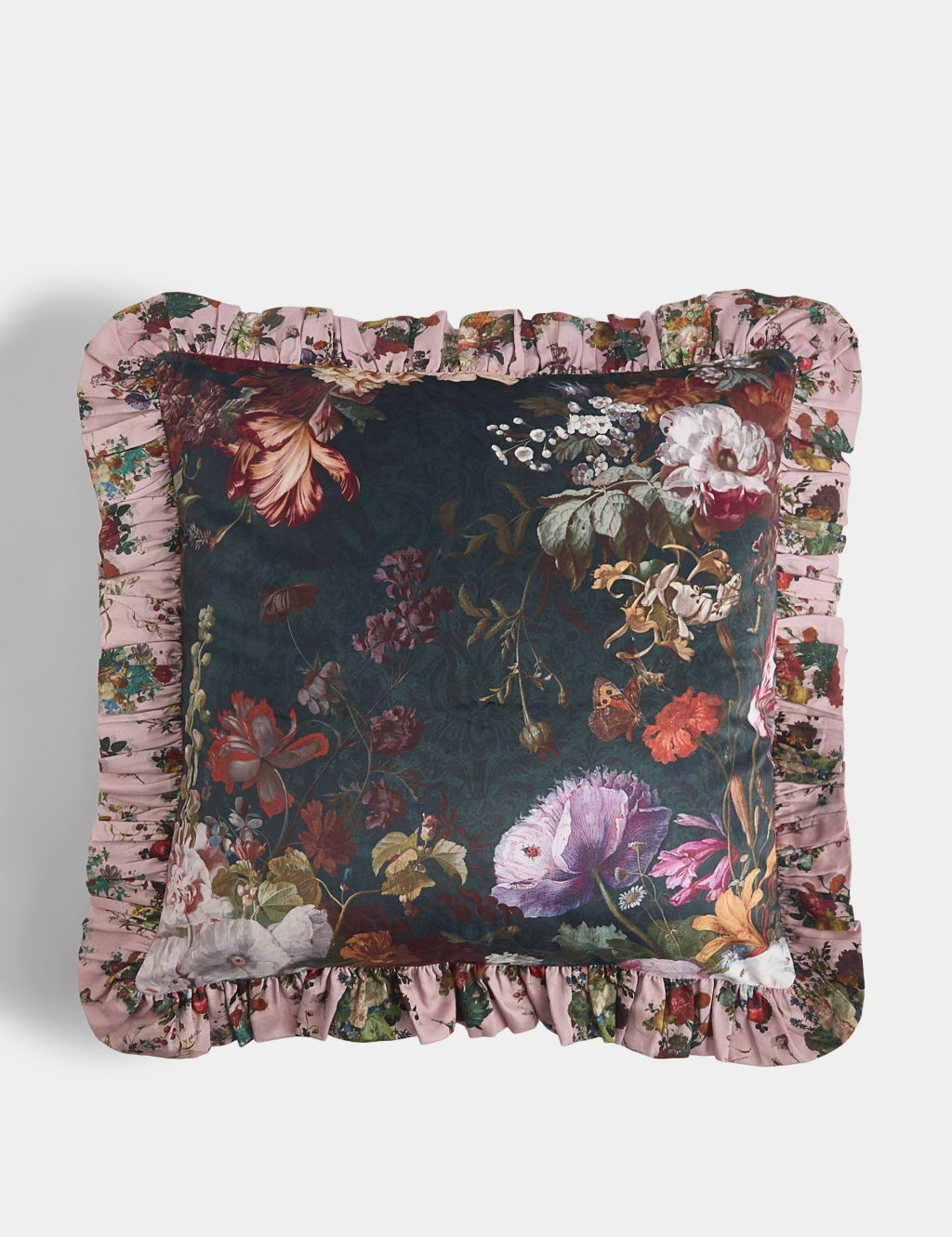 M&S X National Gallery Velvet Floral Ruffle Trim Cushion - 1SIZE - Navy Mix, Navy Mix