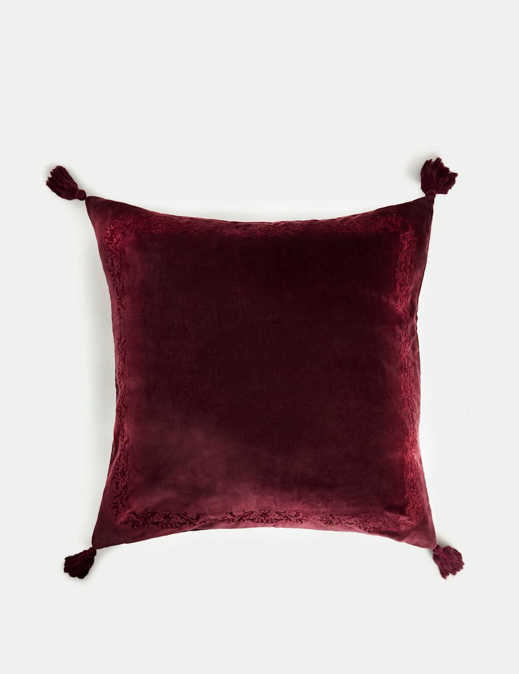 M&S X National Gallery Velvet Tasselled Cushion - 1SIZE - Plum, Plum