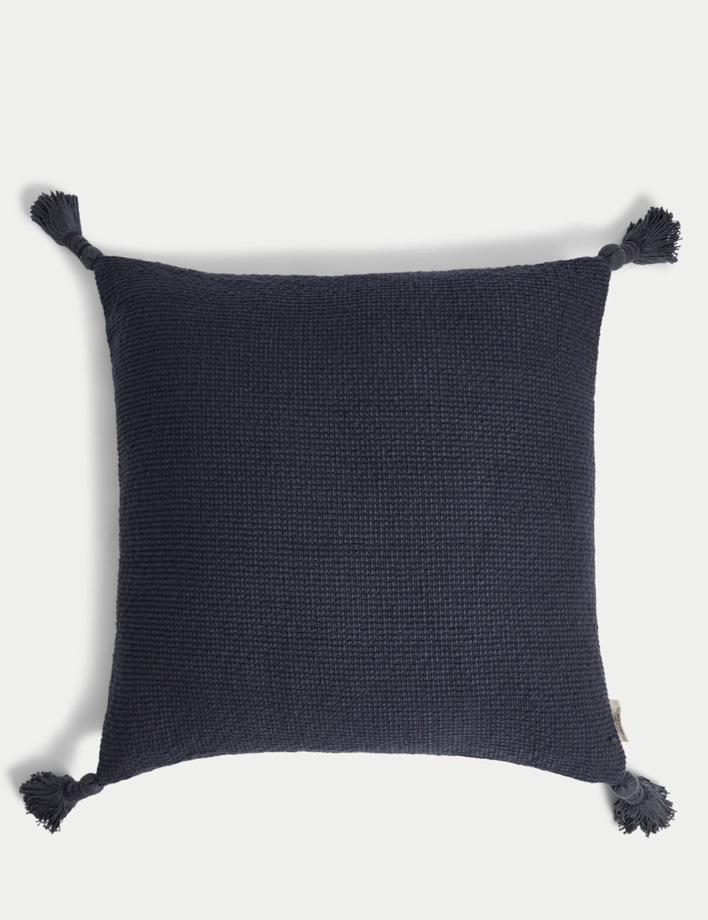 M&S X Fired Earth Pure Cotton Textured Tasselled Cushion - 1SIZE - Indigo, Indigo