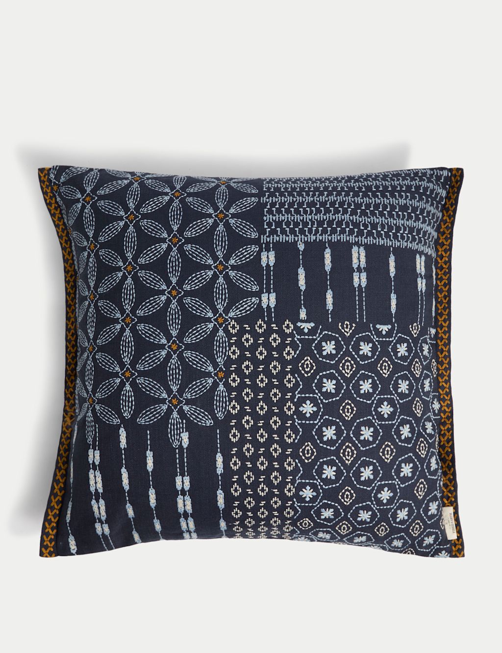 M&S X Fired Earth Pure Cotton Kouya Embroidered Cushion - 1SIZE - Blue Mix, Blue Mix