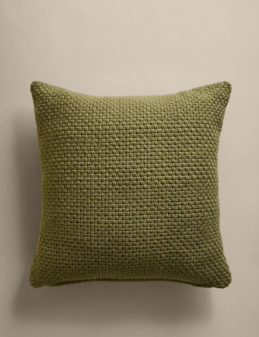 M&S Pure Wool Basket Weave Cushion - Dark Green, Dark Green