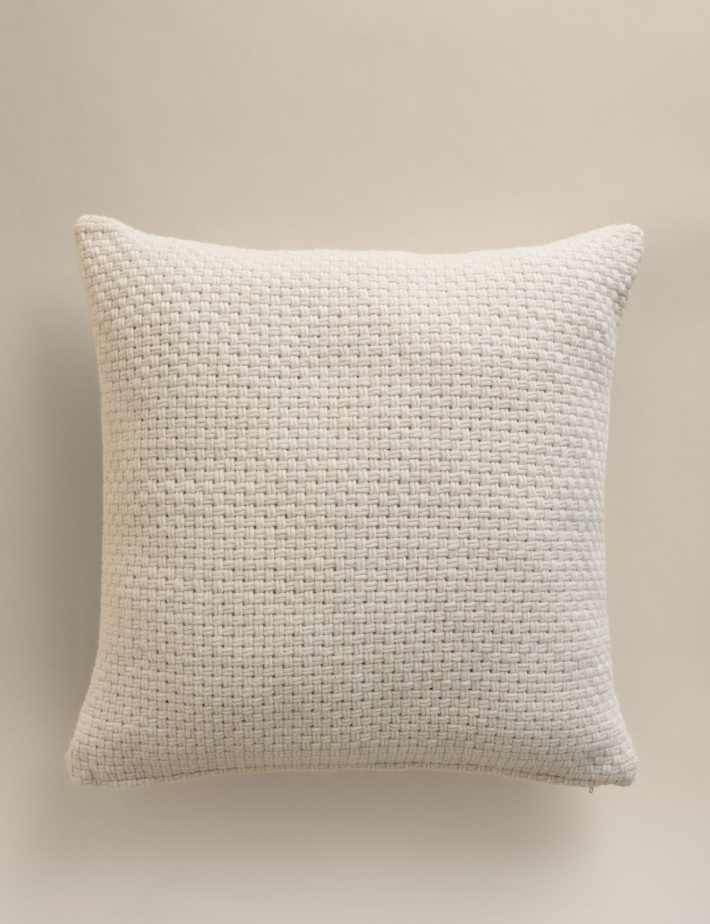 M&S Pure Wool Basket Weave Cushion - Ecru, Ecru