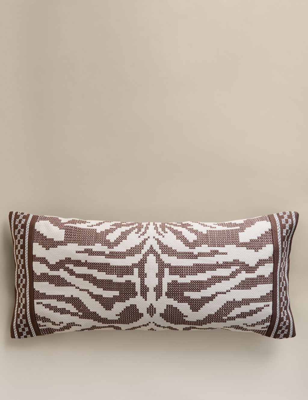 M&S Pure Cotton Abstract Embroidered Bolster Cushion - Brown Mix, Brown Mix