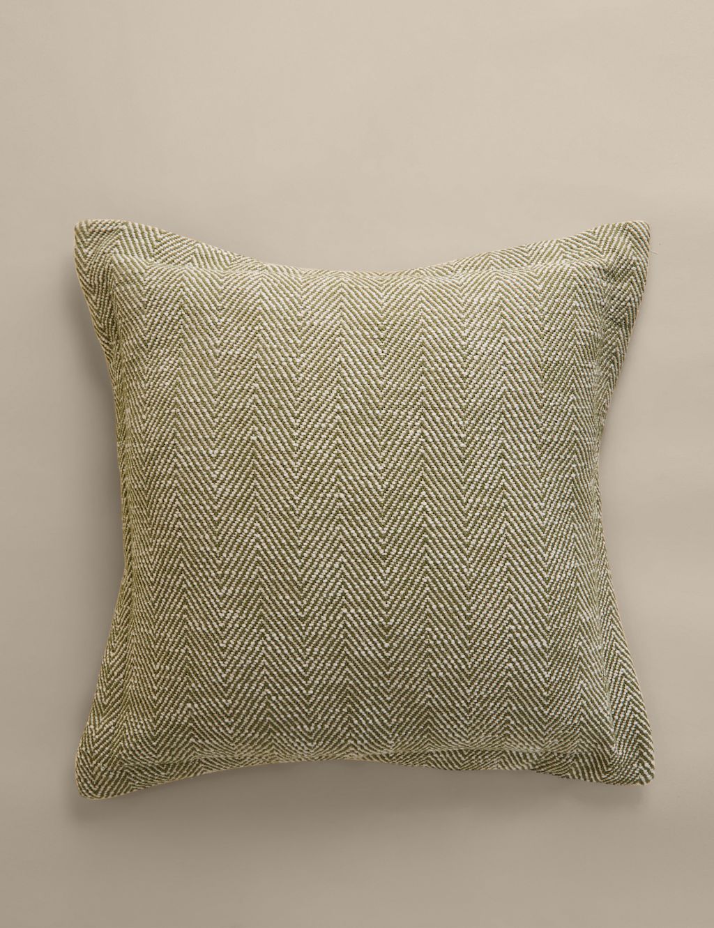 M&S Pure Cotton Herringbone Cushion - Green, Green