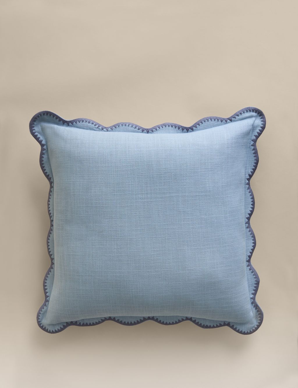 M&S Pure Cotton Embroidered Scallop Cushion - Blue, Blue