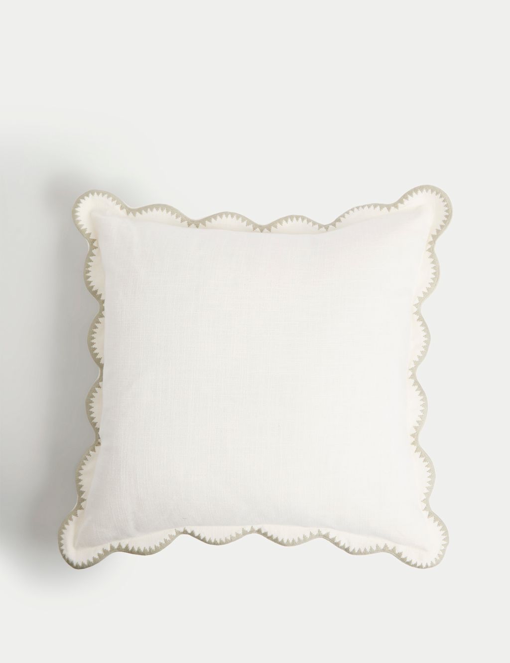 M&S Pure Cotton Embroidered Scallop Cushion - Ecru, Ecru