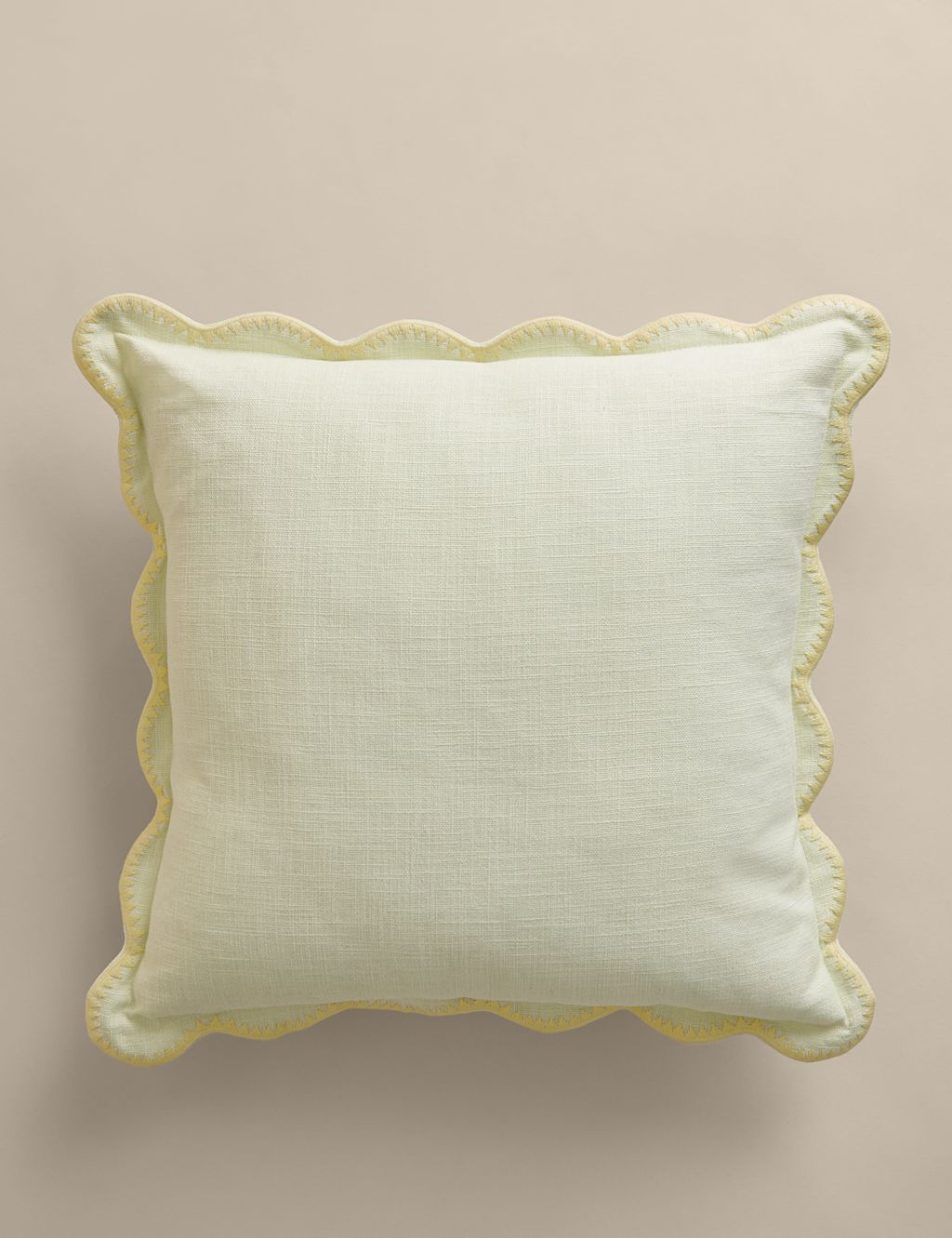M&S Pure Cotton Embroidered Scallop Cushion - Yellow, Yellow
