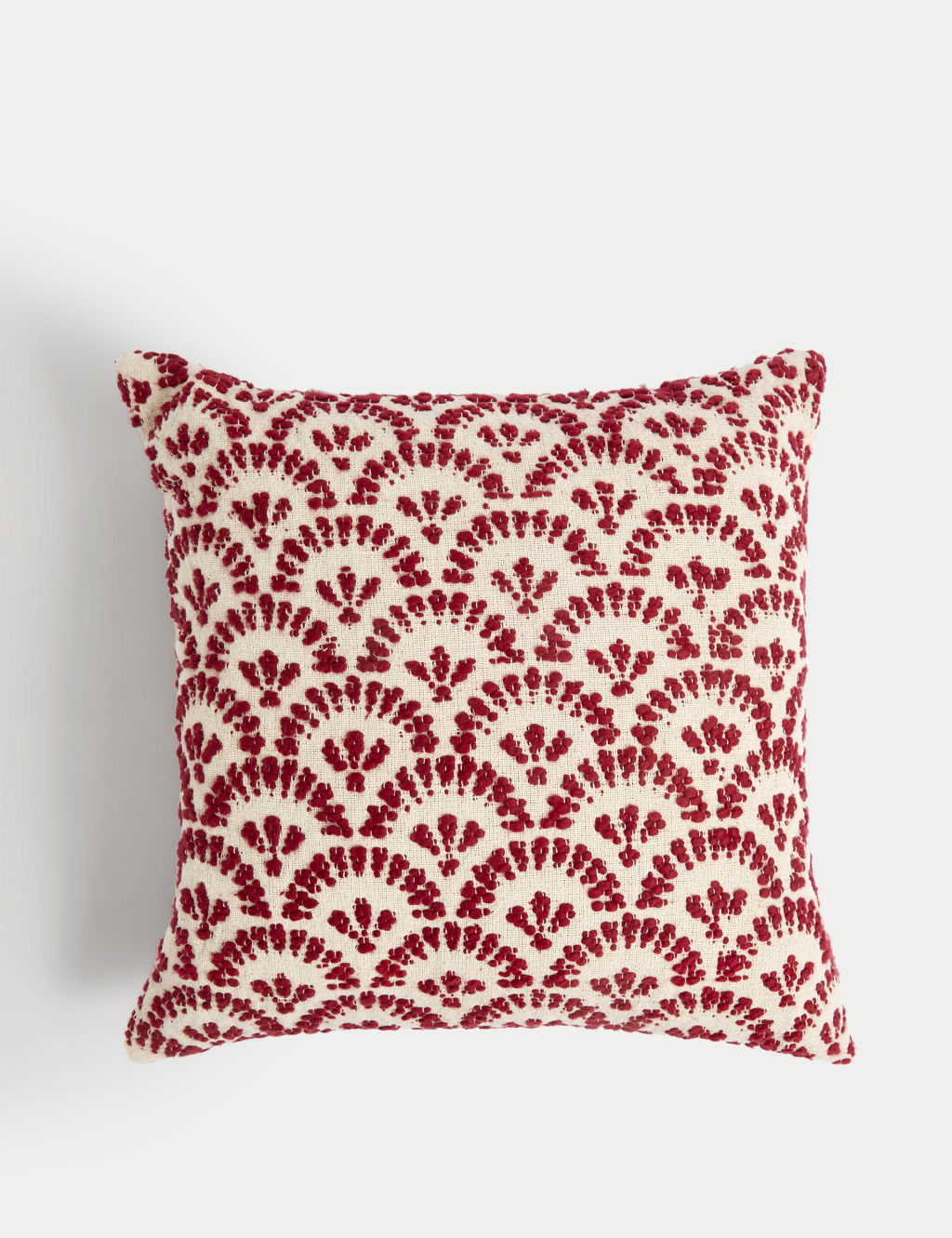 M&S Pure Cotton Fan Jacquard Cushion - 1SIZE - Red Mix, Red Mix