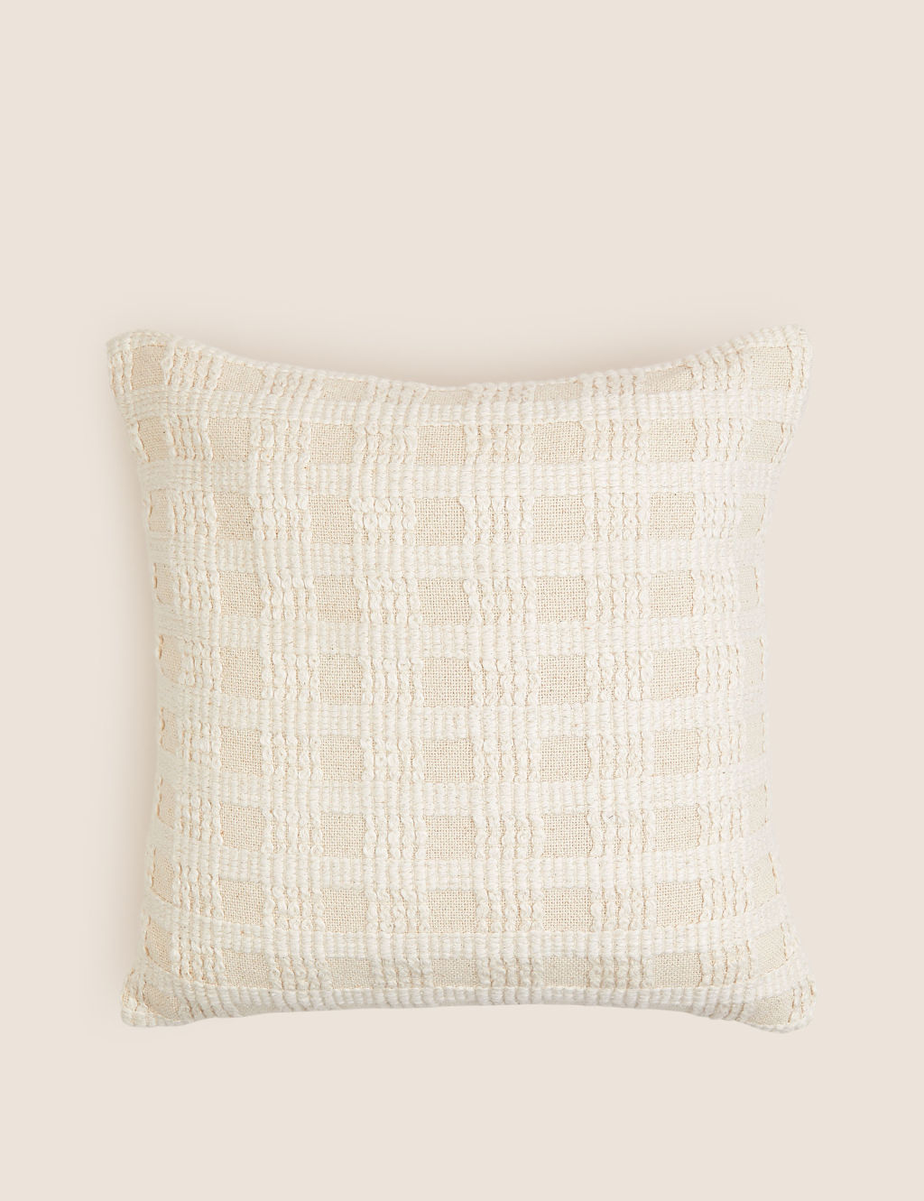M&S Pure Cotton Checked Cushion - 1SIZE - Natural, Natural
