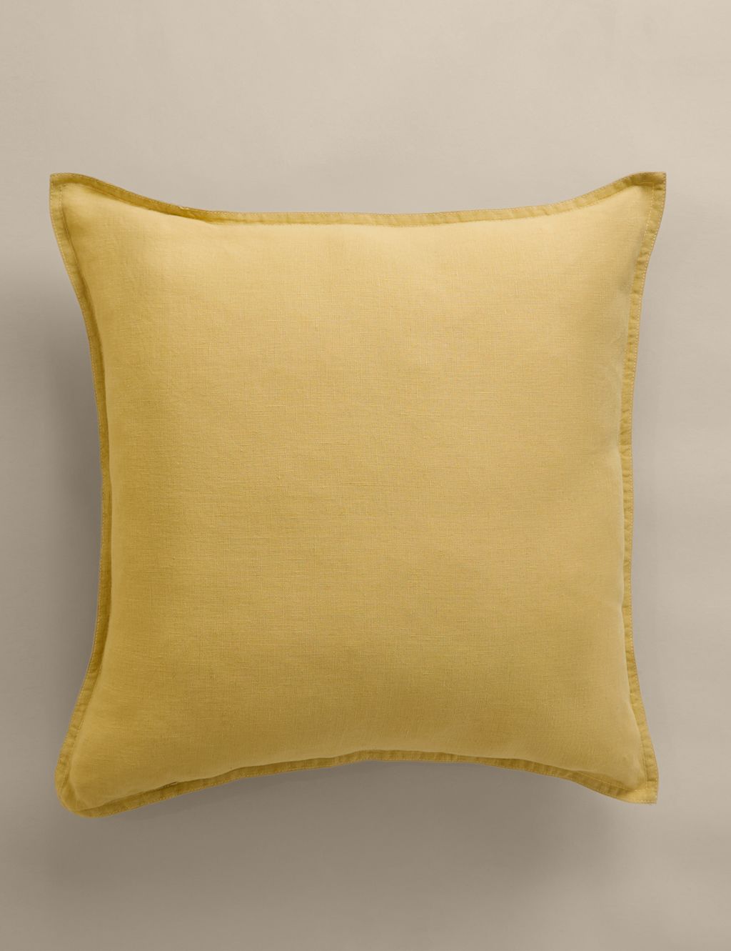M&S Pure Linen Cushion - Yellow, Yellow