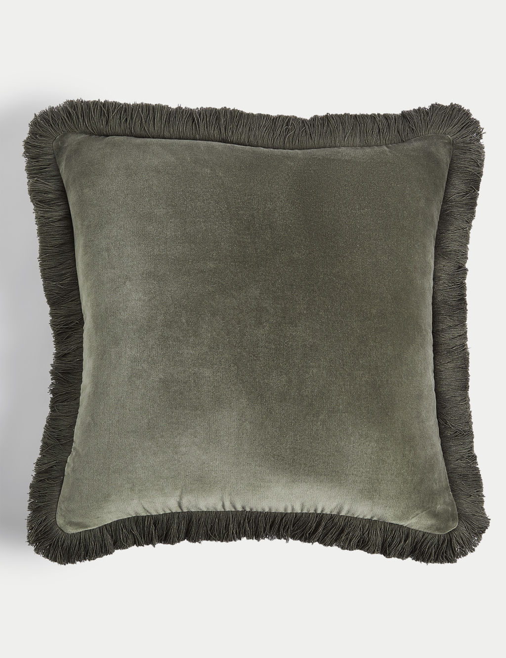 M&S Pure Cotton Velvet Fringed Cushion - 1SIZE - Dusty Green, Dusty Green