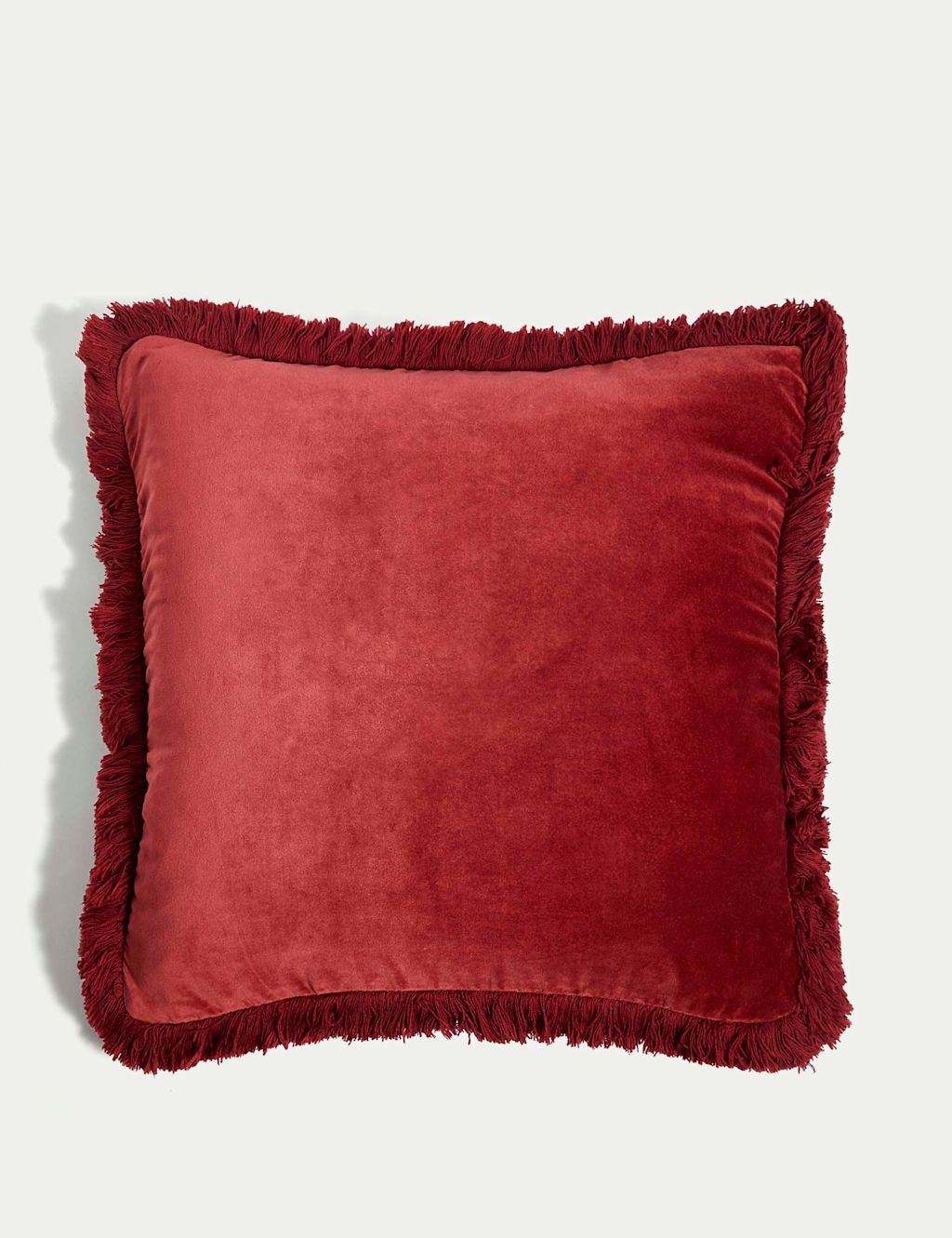 M&S Pure Cotton Velvet Fringed Cushion - Cranberry, Cranberry