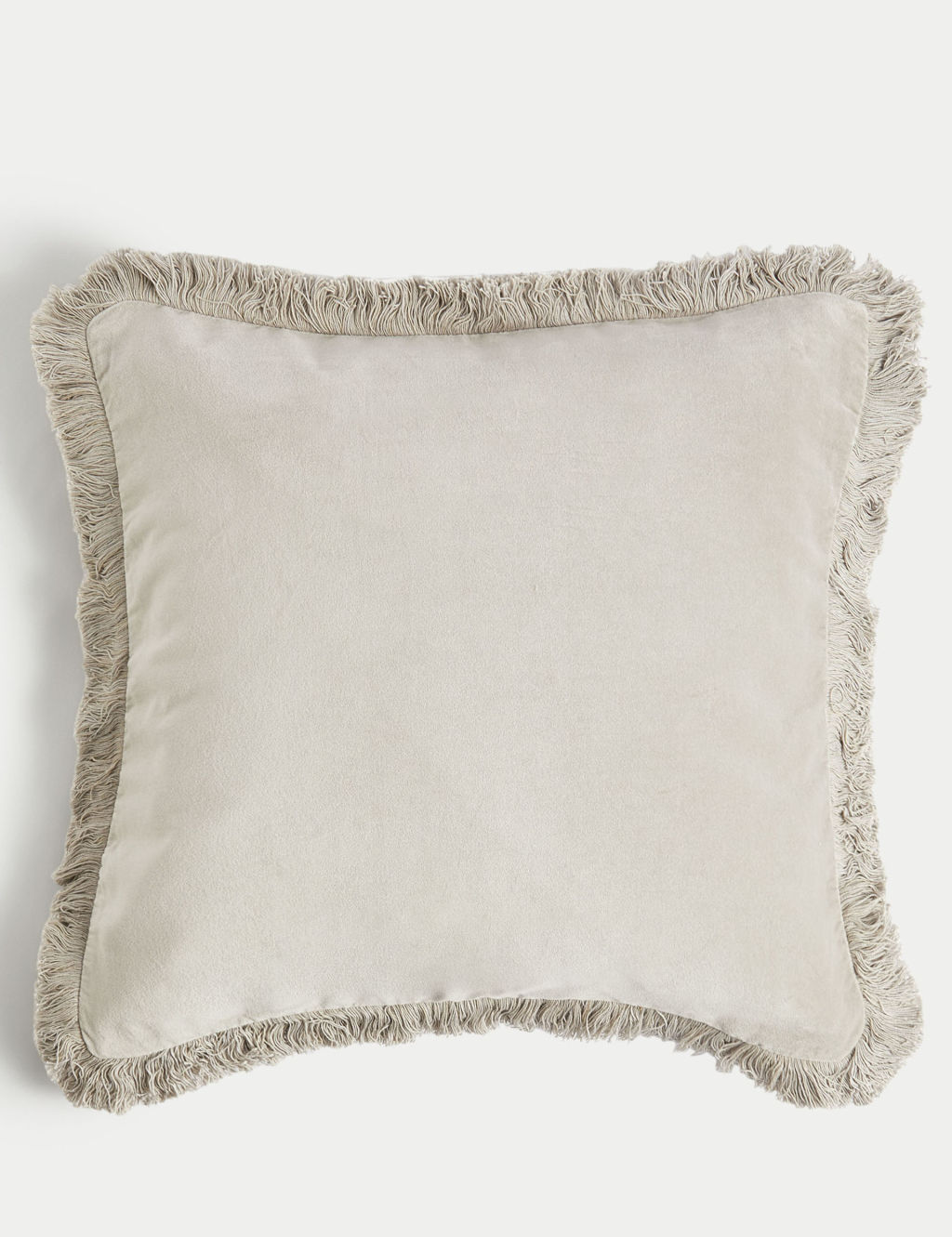 M&S Pure Cotton Velvet Fringed Cushion - 1SIZE - Grey, Grey
