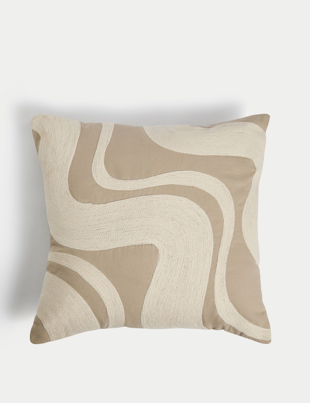 M&S Pure Cotton Swirl Embroidered Cushion - 1SIZE - Neutral, Neutral